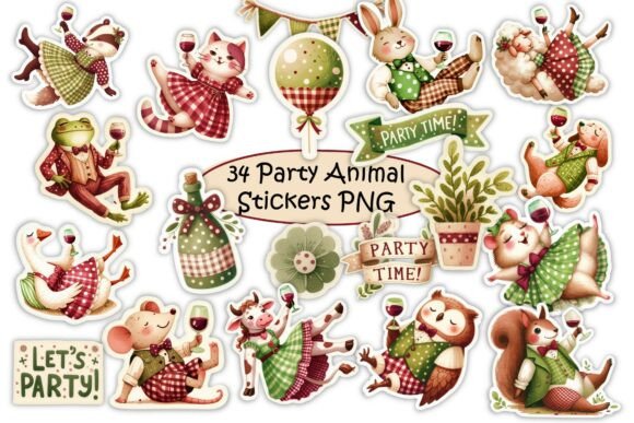 34 Drunken Party Animal Stickers PNGs