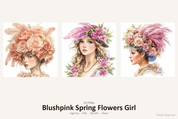 Blushpink Spring Flowers Girl Clipart