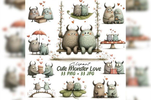 Cute Monster Clipart Set for Valentine's: A Whimsical Twist on Love