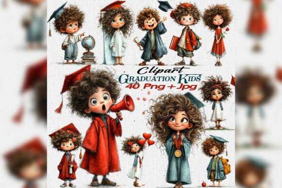 Graduation Girls Clipart PNG Watercolor: Celebrating Milestones with Whimsical Art