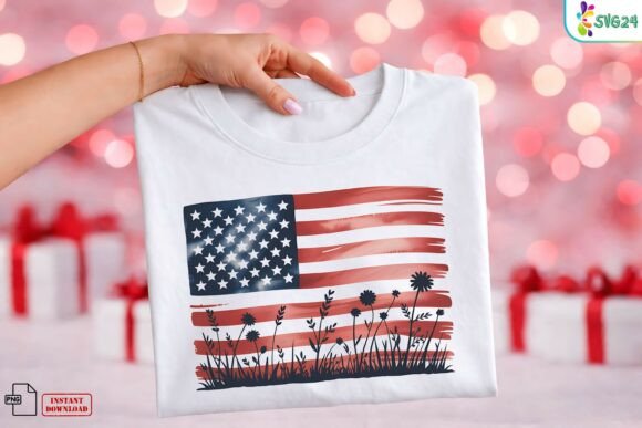 Patriotic USA Flag with Flowers PNG