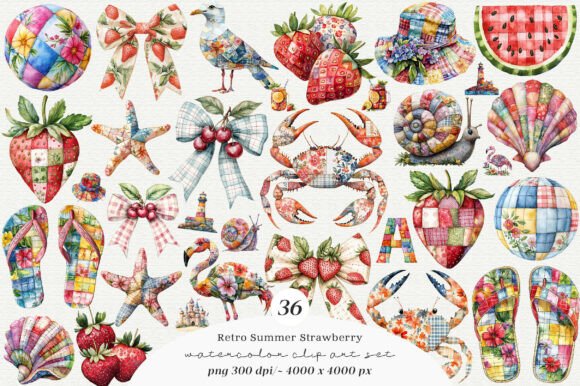 Retro Summer Strawberry Patchwork Bundle