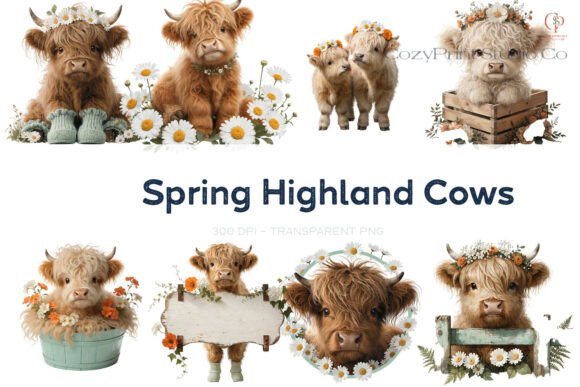 Spring Highland Cows: A Unique Digital Asset for Creative Projects