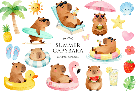 Summer Capybara Clipart Tropical Beach