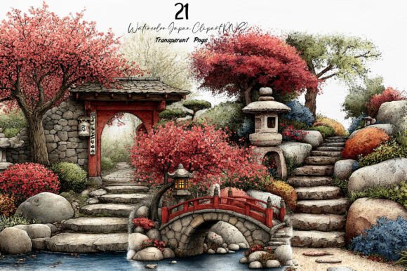 Watercolor Japan Clipart: Creative Design Assets