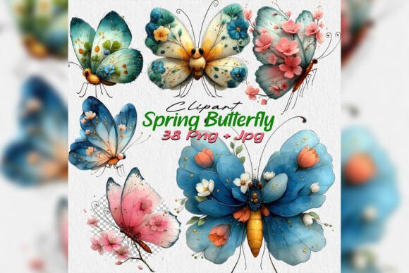 Watercolor Spring Butterfly Clipart